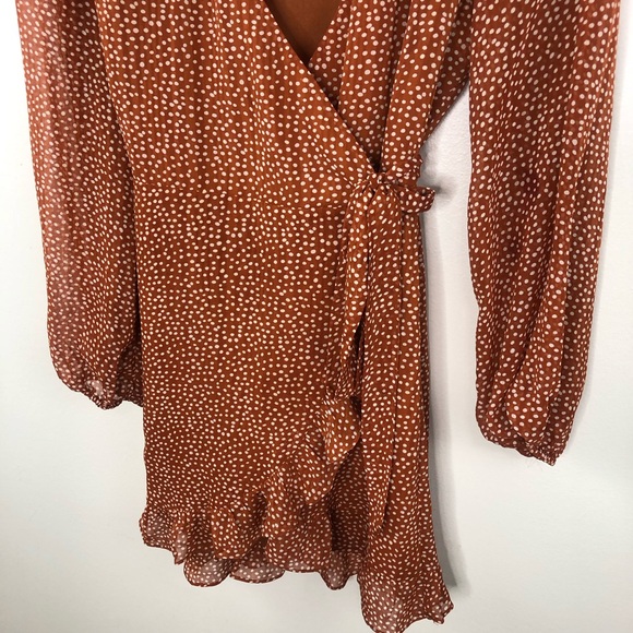 NWT Sugar lips Burnt orange white polka dot wrap dress size xs - Picture 6 of 14